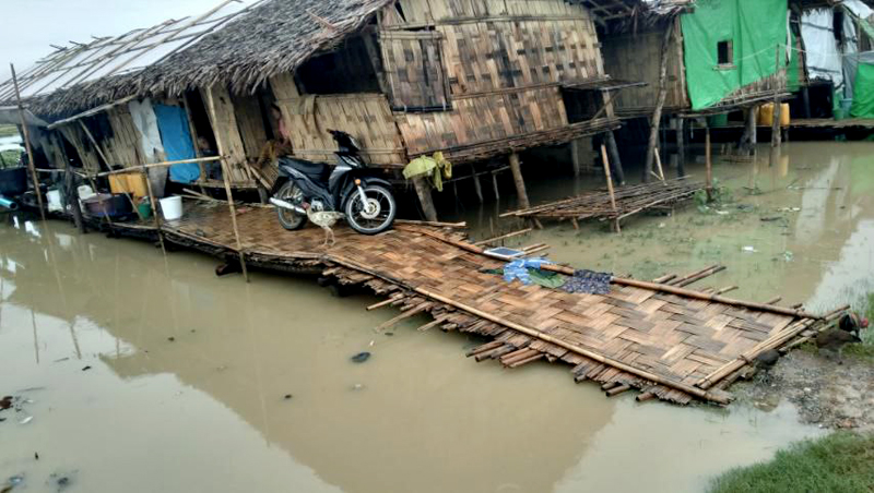 The Nyaungchaung IDP camp in Kyauktaw Township was flooded by torrential rains on June 25. (Photo: Supplied)